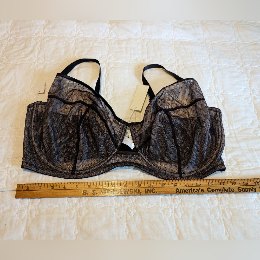 Angabriel 44 L black lace mesh lined bra